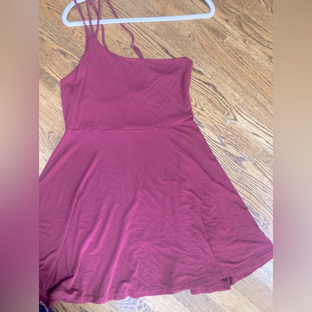ADOME one shoulder 3 adjustable straps mini dress medium wine color